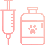 Annual vaccines and bloodwork icon with a needle and a vaccine bottle with a paw label
